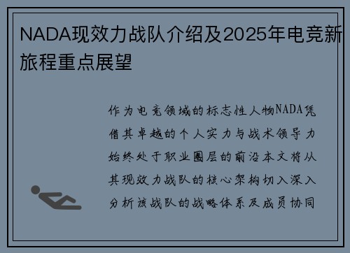 NADA现效力战队介绍及2025年电竞新旅程重点展望